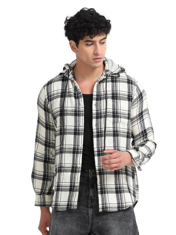 Men Striped Long Sleeve Hooded Casual Shirt