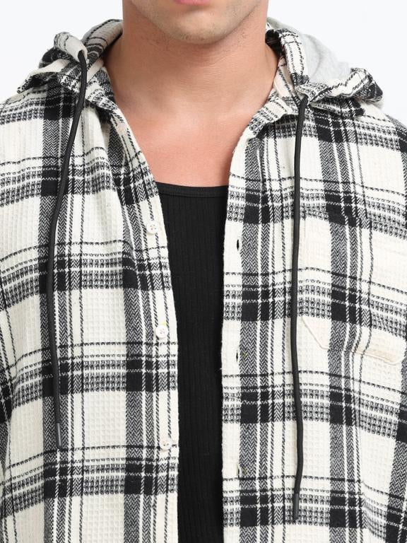 Men Striped Long Sleeve Hooded Casual Shirt