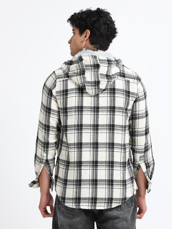 Men Striped Long Sleeve Hooded Casual Shirt