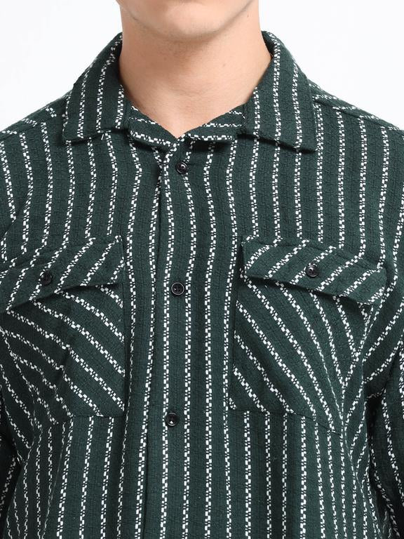 Men Striped Short Sleeve Casual Drop Shoulder Shirt