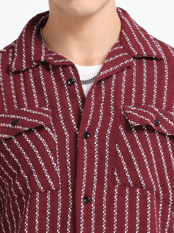 Men Striped Short Sleeve Casual Drop Shoulder Shirt