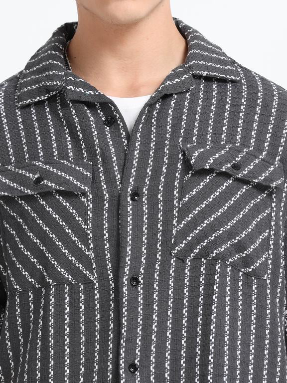 Men Striped Short Sleeve Casual Drop Shoulder Shirt