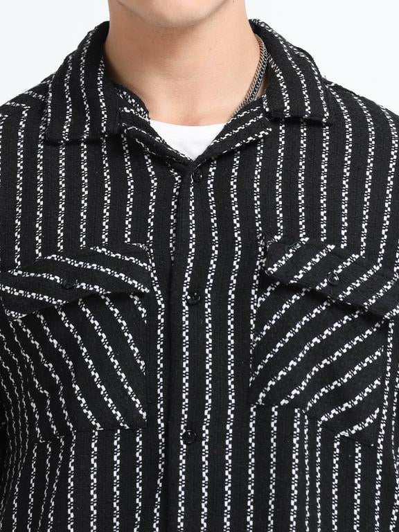 Men Striped Short Sleeve Casual Drop Shoulder Shirt