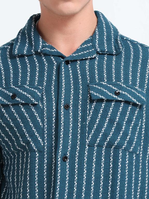 Men Striped Short Sleeve Casual Drop Shoulder Shirt