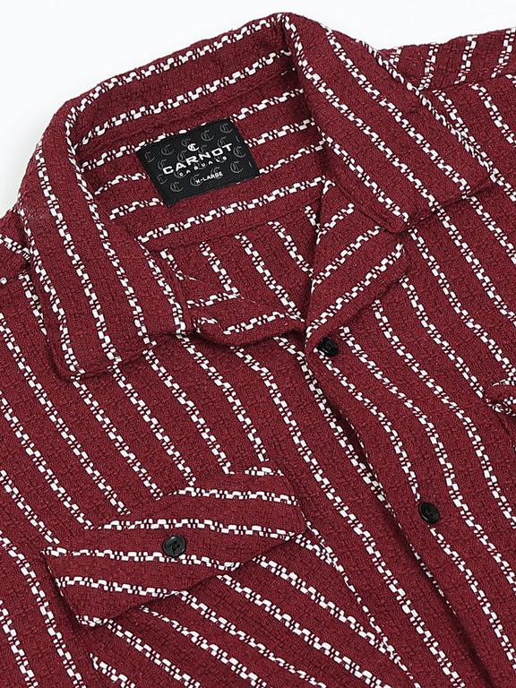 Men Striped Short Sleeve Casual Drop Shoulder Shirt