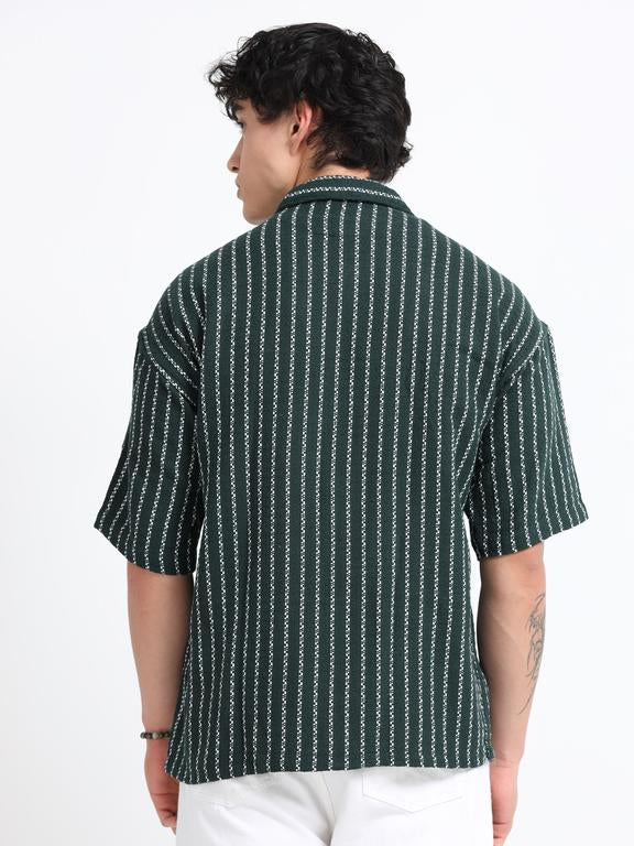 Men Striped Short Sleeve Casual Drop Shoulder Shirt