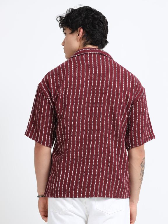 Men Striped Short Sleeve Casual Drop Shoulder Shirt