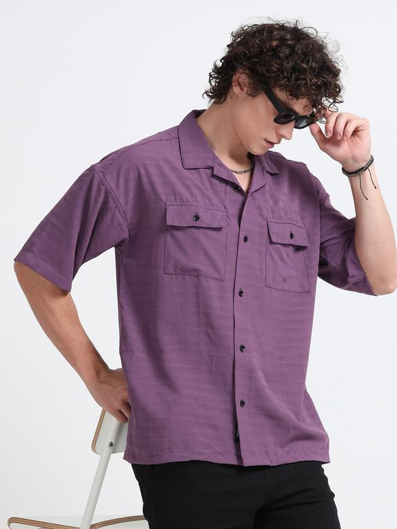 Men Wave Short Sleeve Casual Drop Shoulder Shirt