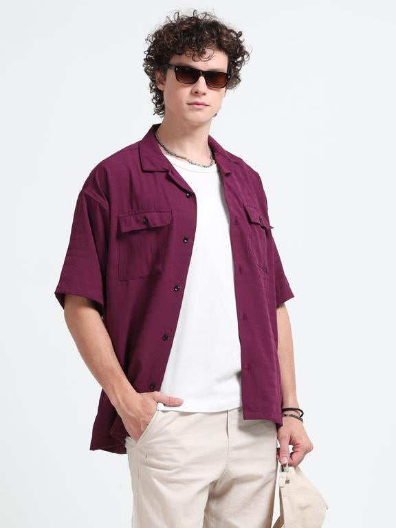 Men Wave Short Sleeve Casual Drop Shoulder Shirt