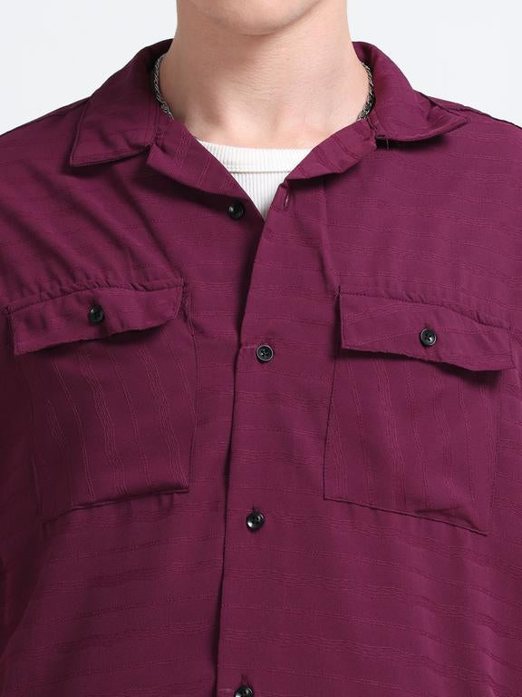 Men Wave Short Sleeve Casual Drop Shoulder Shirt