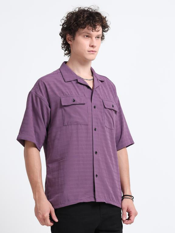 Men Wave Short Sleeve Casual Drop Shoulder Shirt