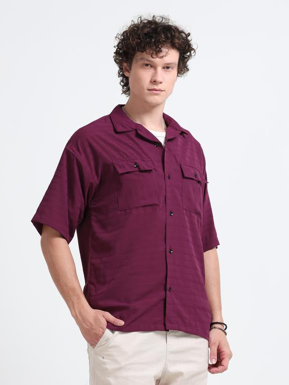 Men Wave Short Sleeve Casual Drop Shoulder Shirt