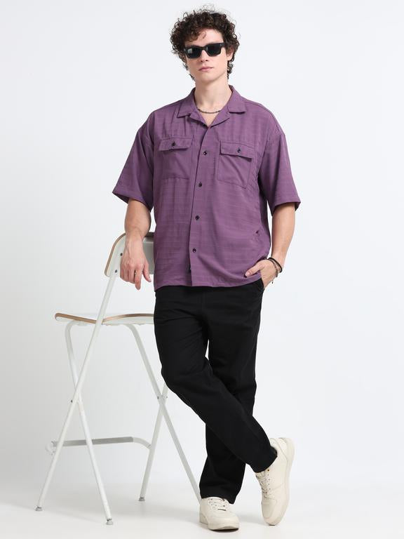 Men Wave Short Sleeve Casual Drop Shoulder Shirt