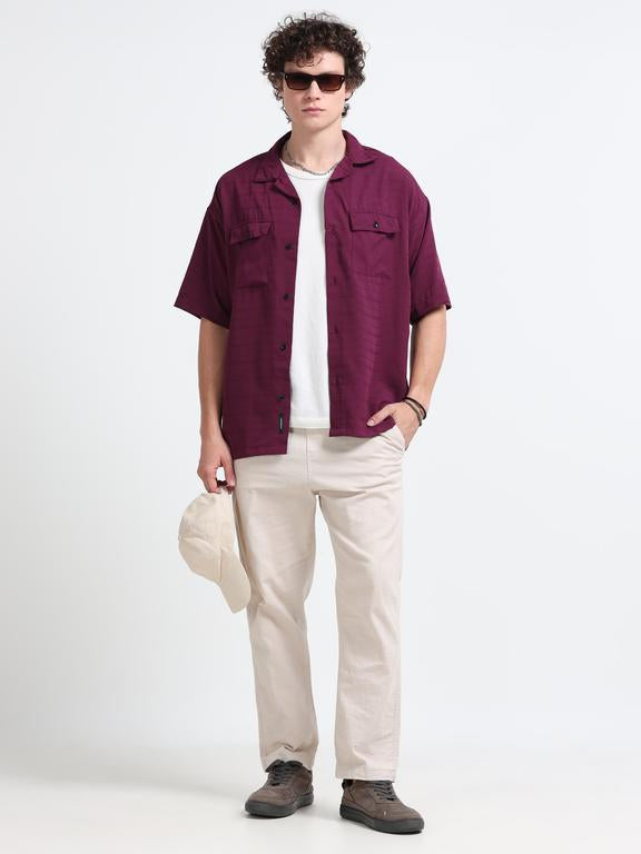 Men Wave Short Sleeve Casual Drop Shoulder Shirt