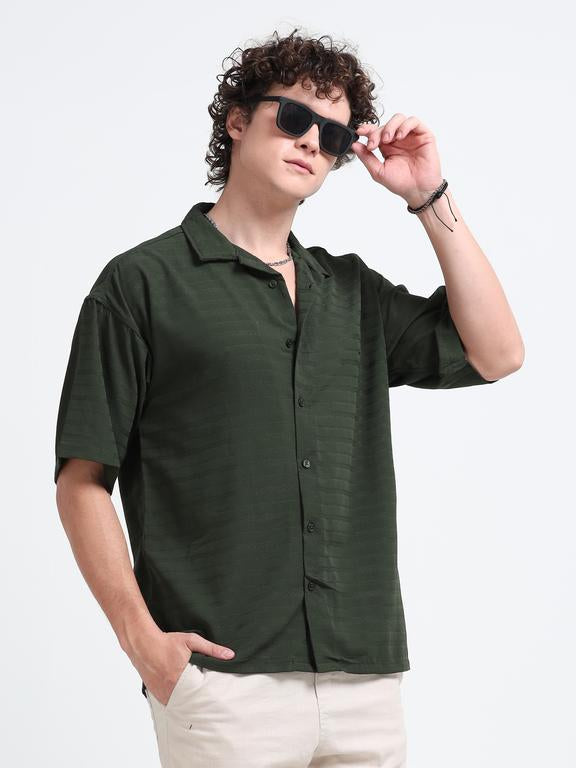 Men Striped Short Sleeve Casual Drop Shoulder Shirt