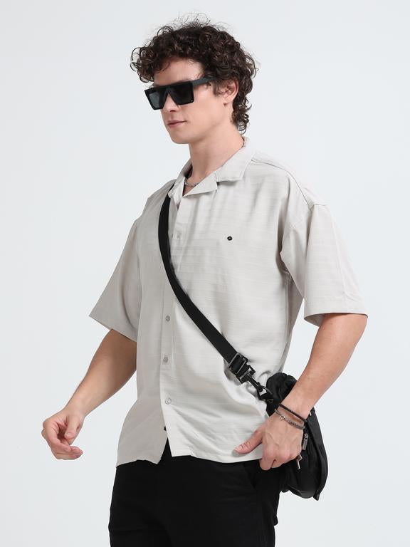 Men Striped Short Sleeve Casual Drop Shoulder Shirt