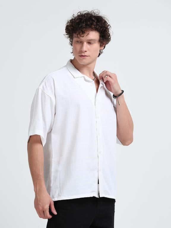 Men Striped Short Sleeve Casual Drop Shoulder Shirt