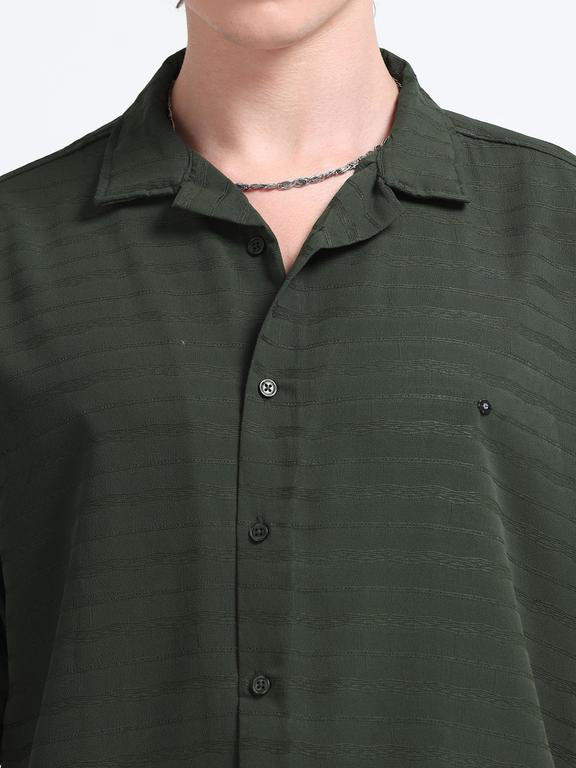 Men Striped Short Sleeve Casual Drop Shoulder Shirt