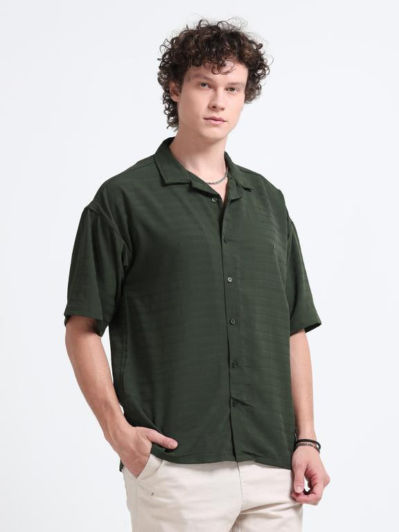 Men Striped Short Sleeve Casual Drop Shoulder Shirt