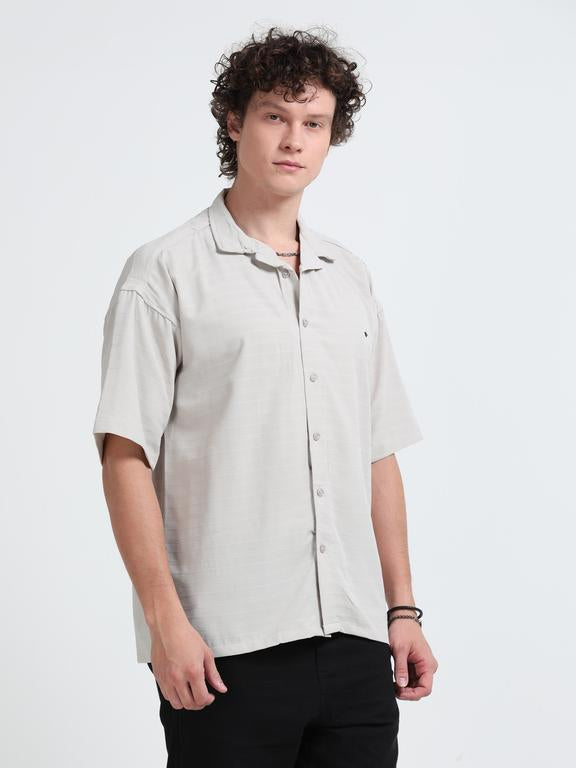Men Striped Short Sleeve Casual Drop Shoulder Shirt