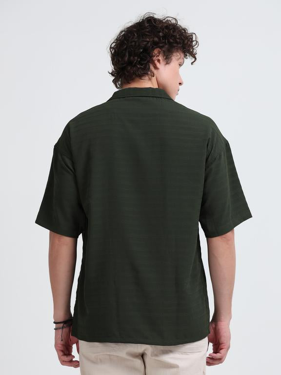 Men Striped Short Sleeve Casual Drop Shoulder Shirt