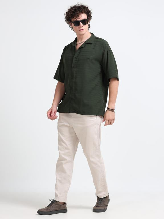 Men Striped Short Sleeve Casual Drop Shoulder Shirt