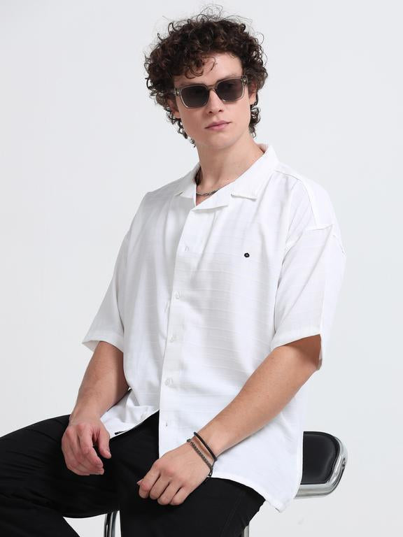 Men Striped Short Sleeve Casual Drop Shoulder Shirt
