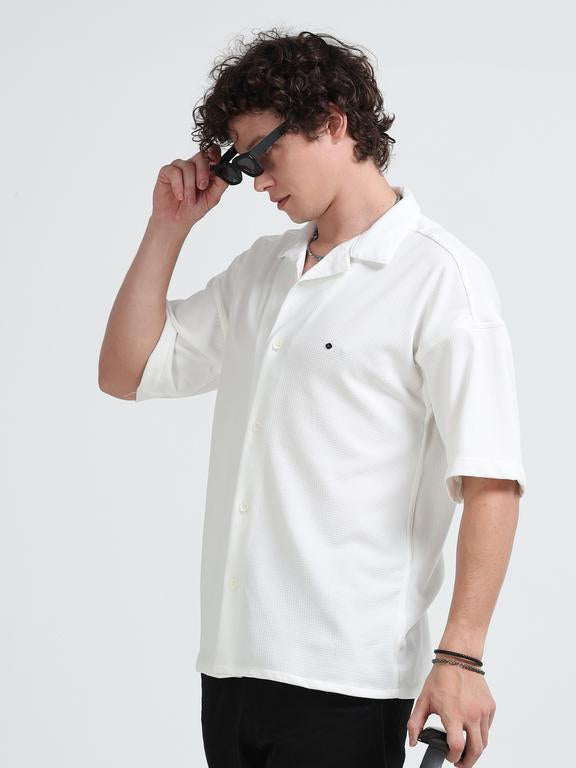 Men Wave Short Sleeve Casual Drop Shoulder Shirt