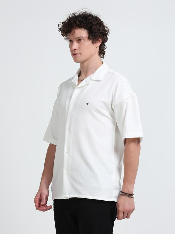 Men Wave Short Sleeve Casual Drop Shoulder Shirt