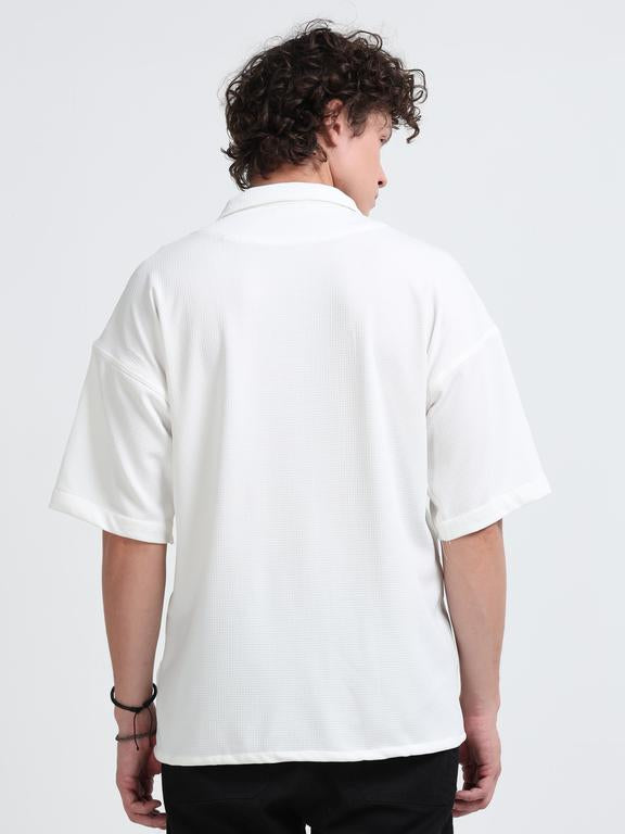 Men Wave Short Sleeve Casual Drop Shoulder Shirt