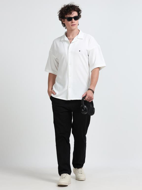 Men Wave Short Sleeve Casual Drop Shoulder Shirt