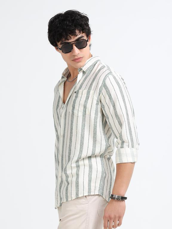 Men Striped Long Sleeve Casual Polo Shirt
