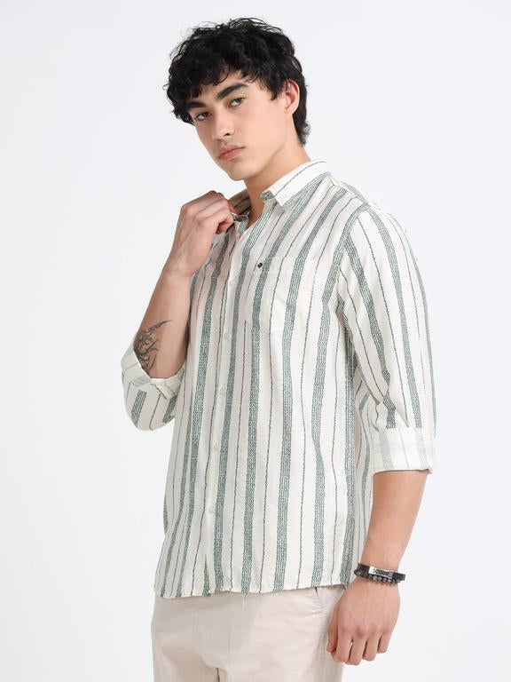 Men Striped Long Sleeve Casual Polo Shirt