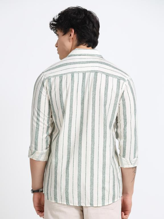 Men Striped Long Sleeve Casual Polo Shirt