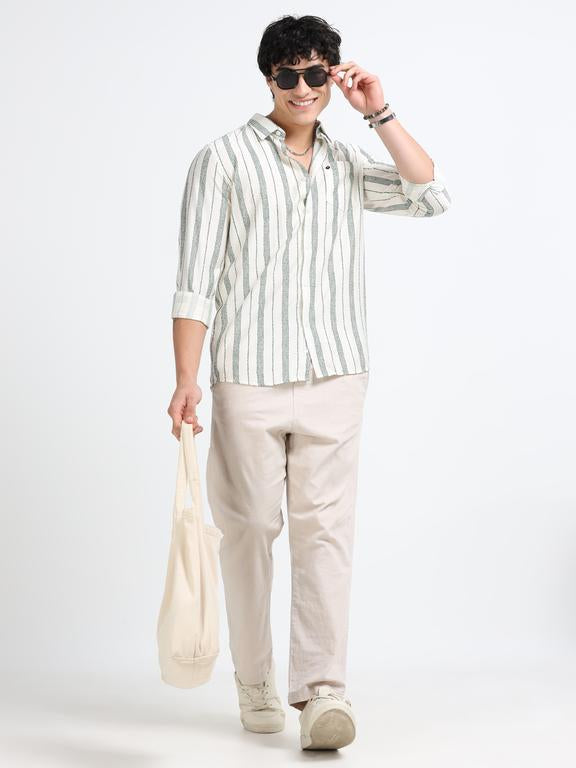 Men Striped Long Sleeve Casual Polo Shirt