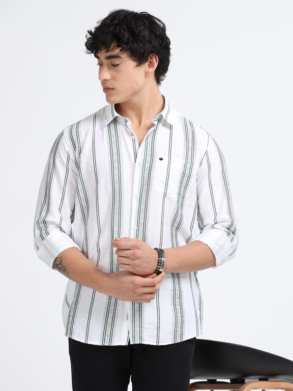 Men Striped Long Sleeve Casual Polo Shirt