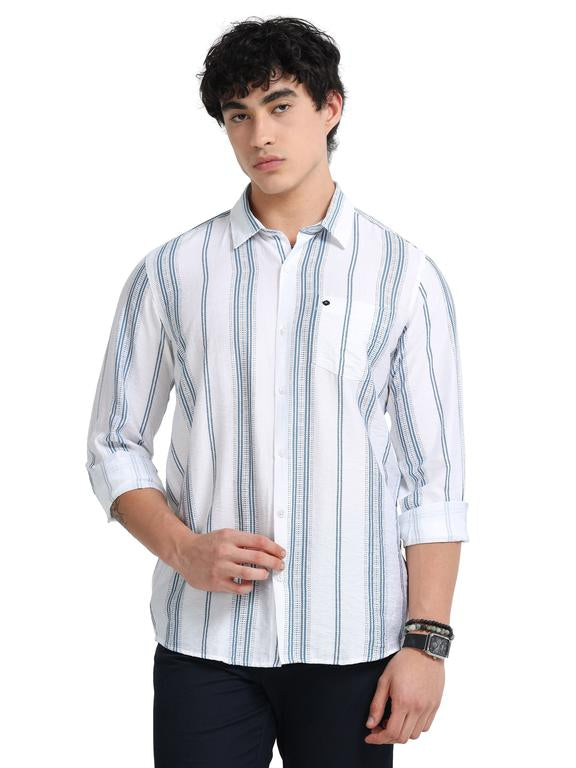Men Striped Long Sleeve Casual Polo Shirt