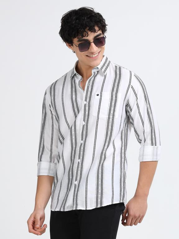 Men Striped Long Sleeve Casual Polo Shirt