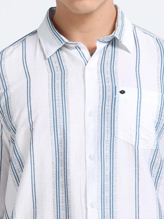 Men Striped Long Sleeve Casual Polo Shirt