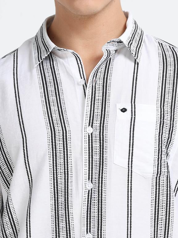 Men Striped Long Sleeve Casual Polo Shirt