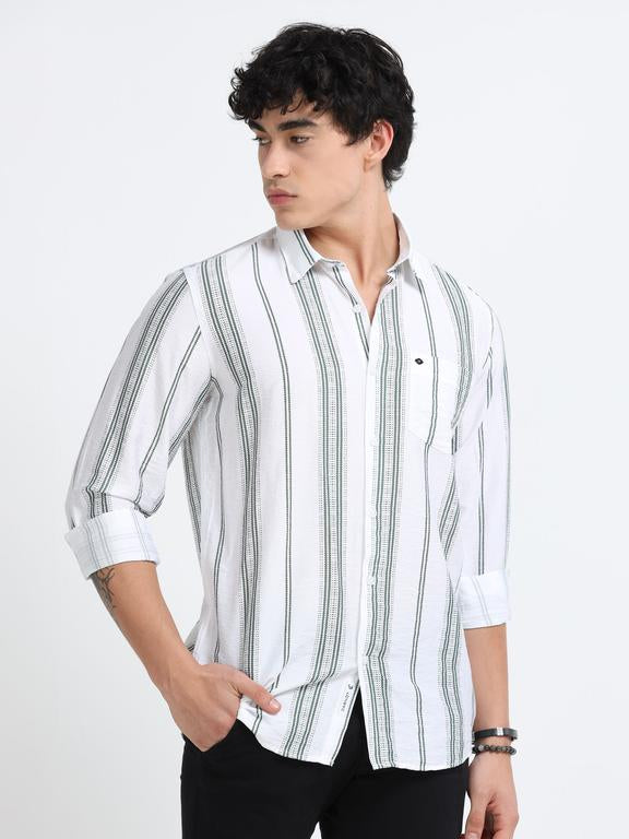 Men Striped Long Sleeve Casual Polo Shirt