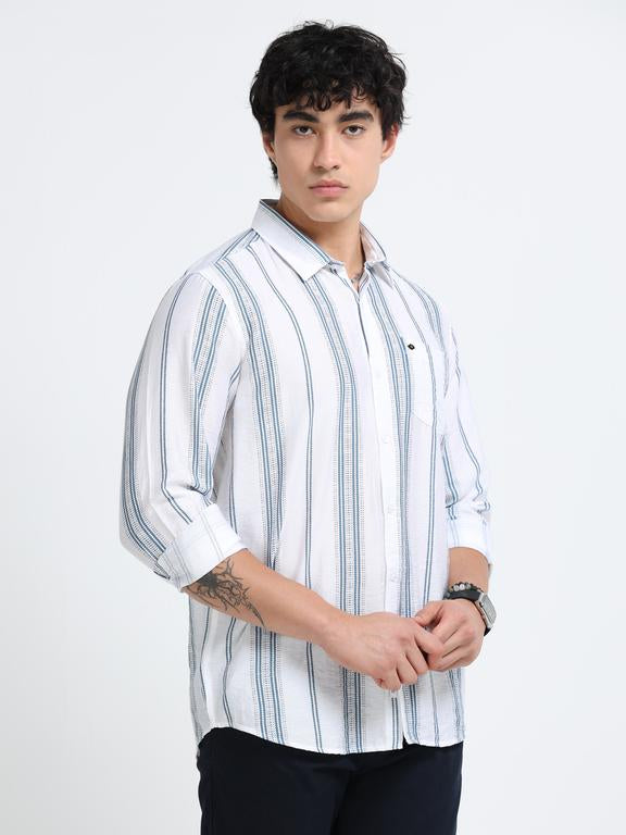 Men Striped Long Sleeve Casual Polo Shirt