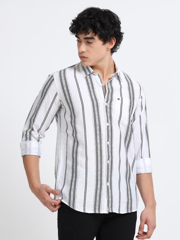 Men Striped Long Sleeve Casual Polo Shirt
