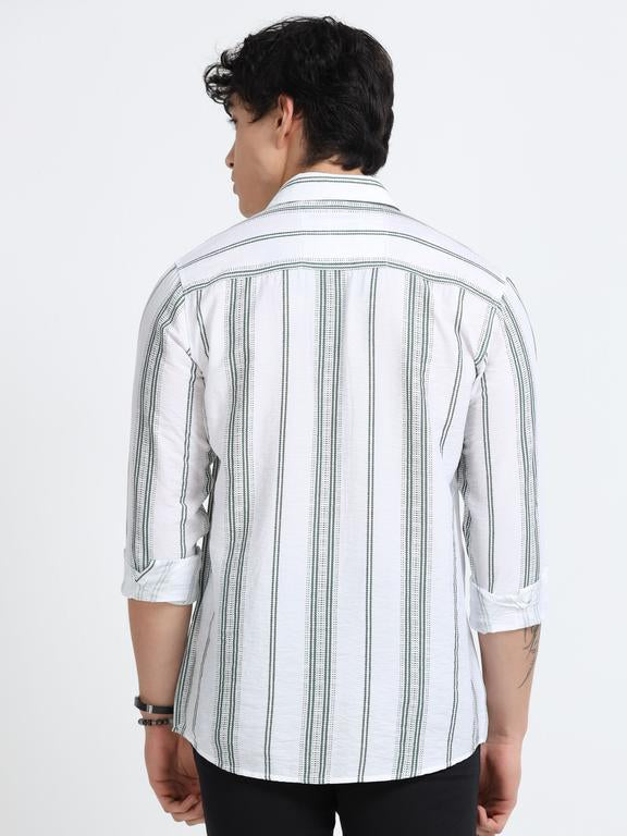 Men Striped Long Sleeve Casual Polo Shirt