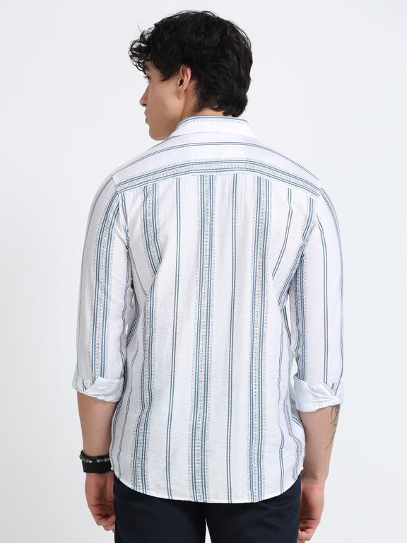 Men Striped Long Sleeve Casual Polo Shirt