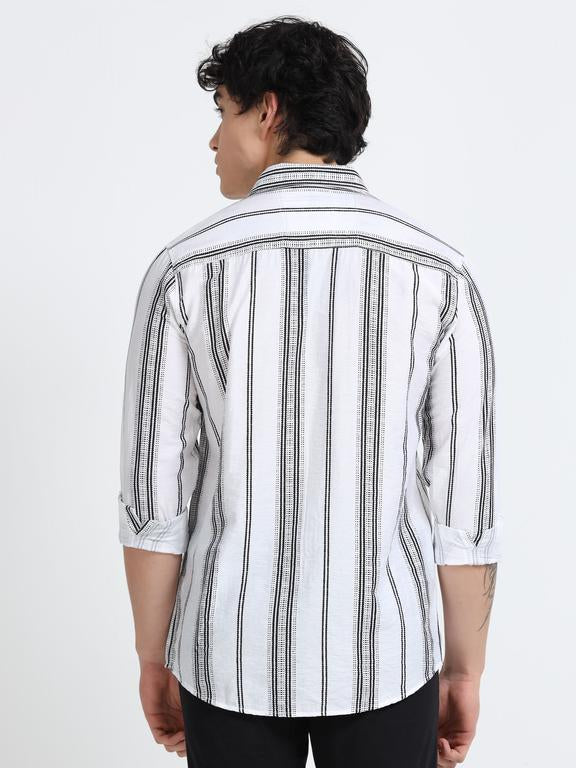 Men Striped Long Sleeve Casual Polo Shirt