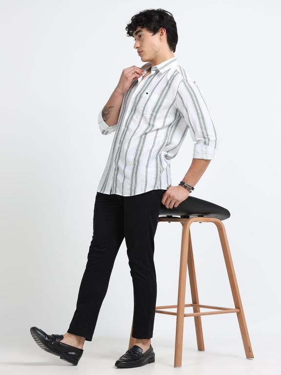 Men Striped Long Sleeve Casual Polo Shirt