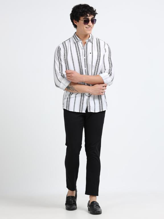 Men Striped Long Sleeve Casual Polo Shirt