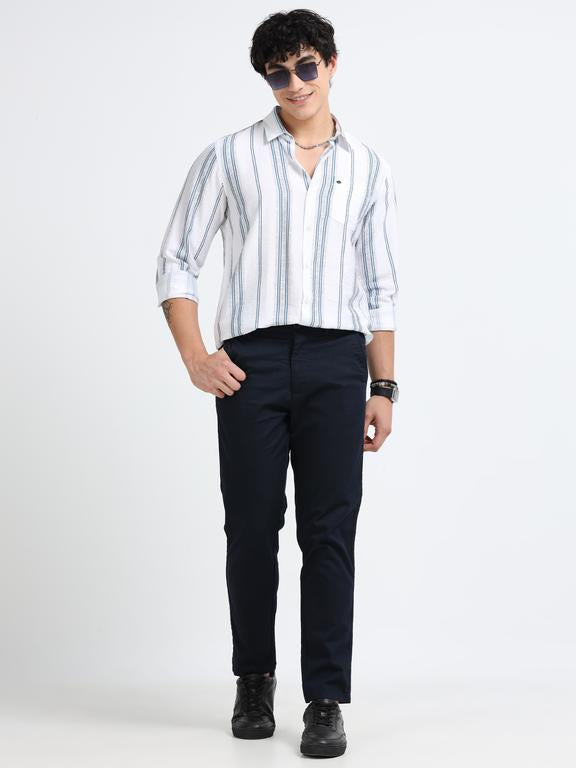 Men Striped Long Sleeve Casual Polo Shirt