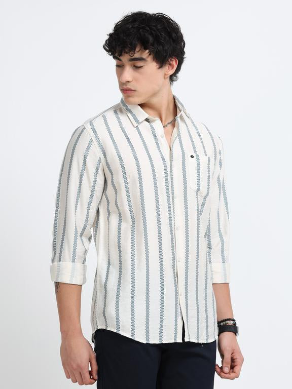Men Striped Long Sleeve Casual Polo Shirt